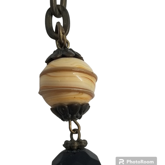 HIGH QUALITY ANTIQUE BRASS NECKLACE WITH MURANO ART GLASS PENDANTS - Picture 7 of 8